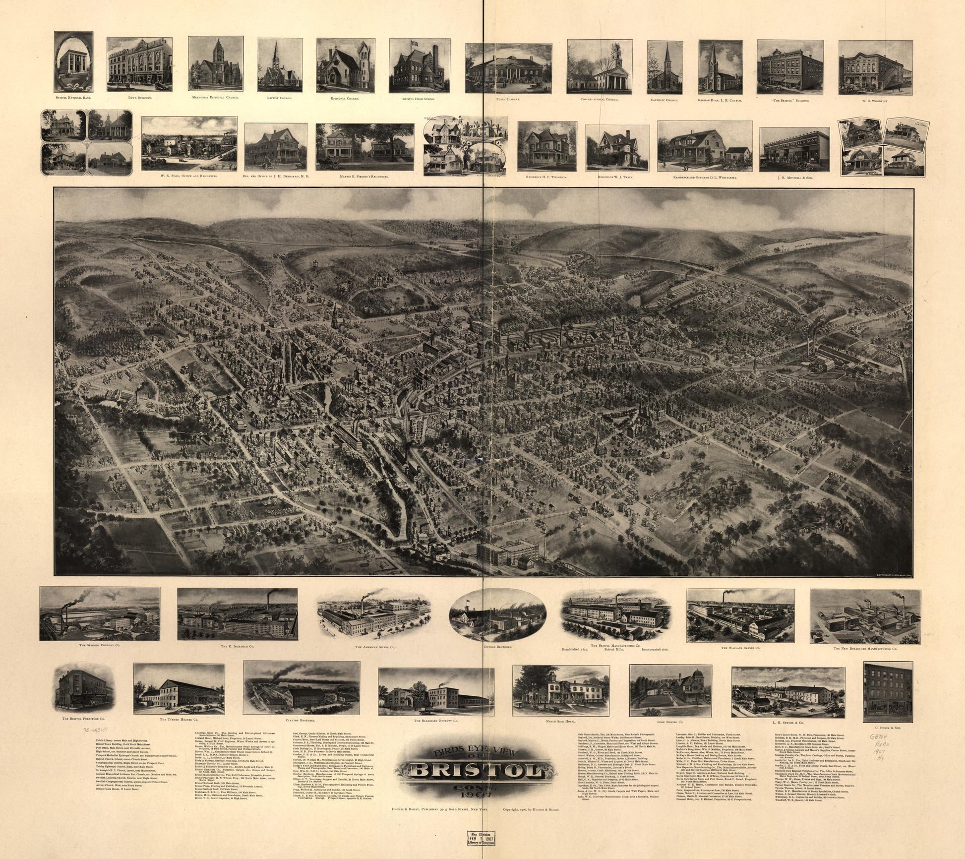 Bird's eye view of Bristol, Conn. 1907. (1907) – Historic Bird’s-Eye View Panorama Print