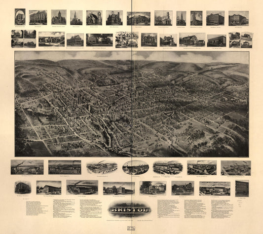 Bird's eye view of Bristol, Conn. 1907. (1907) – Historic Bird’s-Eye View Panorama Print