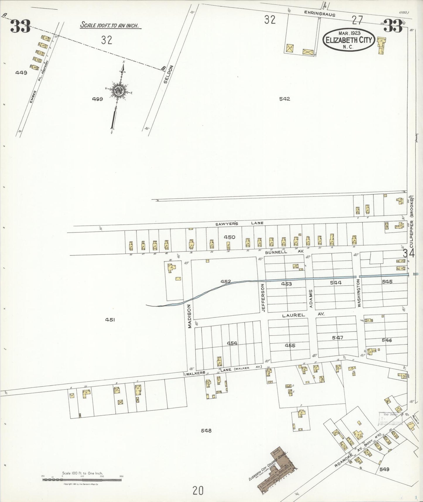 Sanborn Fire Insurance Map from Elizabeth City, Pasquotank County, North Carolina (1923), Sheet #0033 - Complete Map Set gallery image, historic Sanborn map, vintage wall art, North Carolina North Carolina