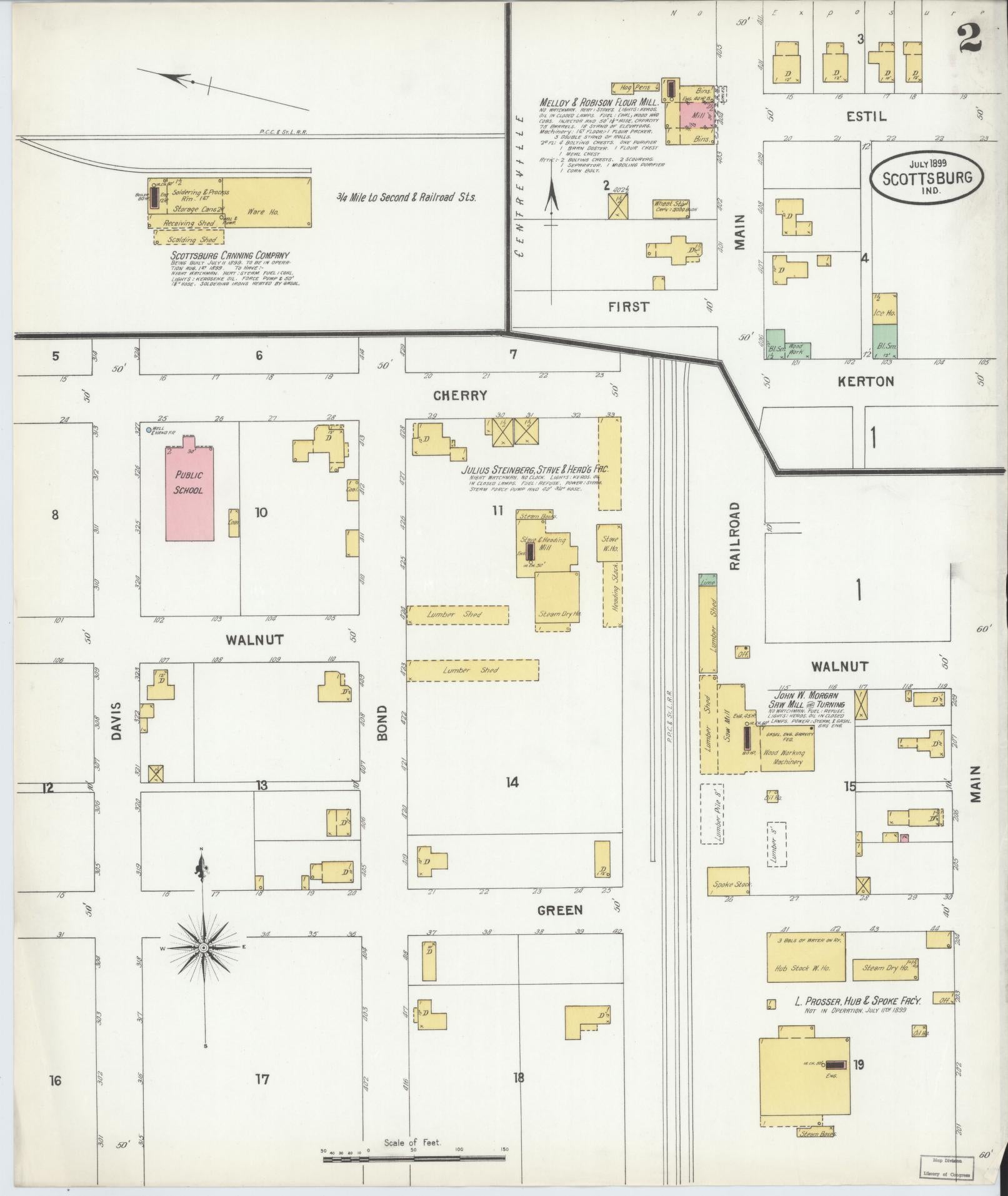 Sanborn Fire Insurance Map from Scottsburg, Scott County, Indiana (1899), Sheet #0002 - Complete Map Set gallery image, historic Sanborn map, vintage wall art, Indiana Indiana
