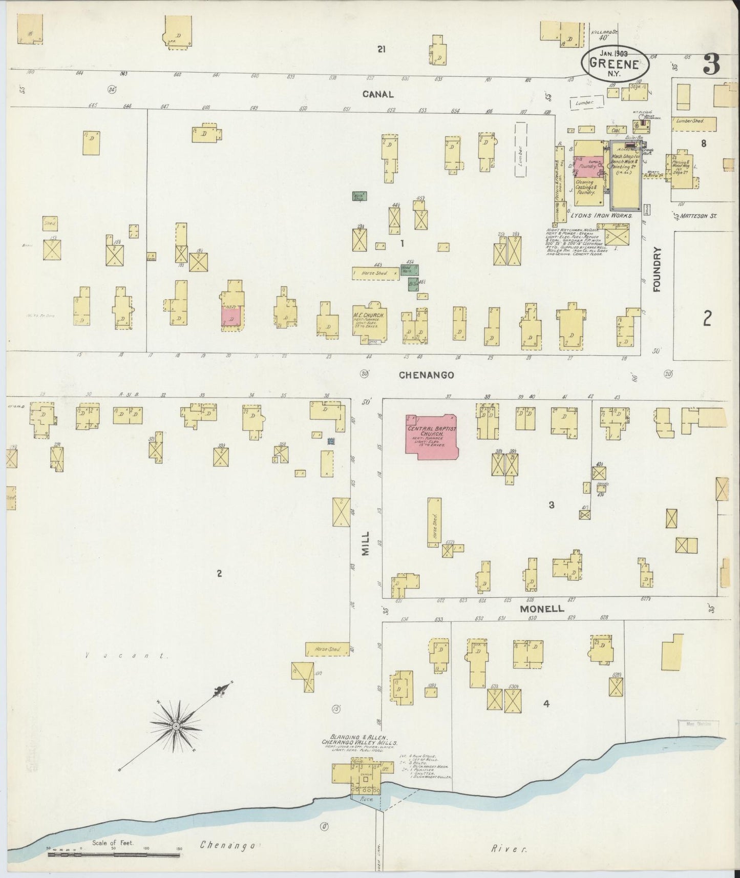 Sanborn Fire Insurance Map from Greene, Chenango County, New York (1903), Sheet #0003 - Complete Map Set gallery image, historic Sanborn map, vintage wall art, New York New York