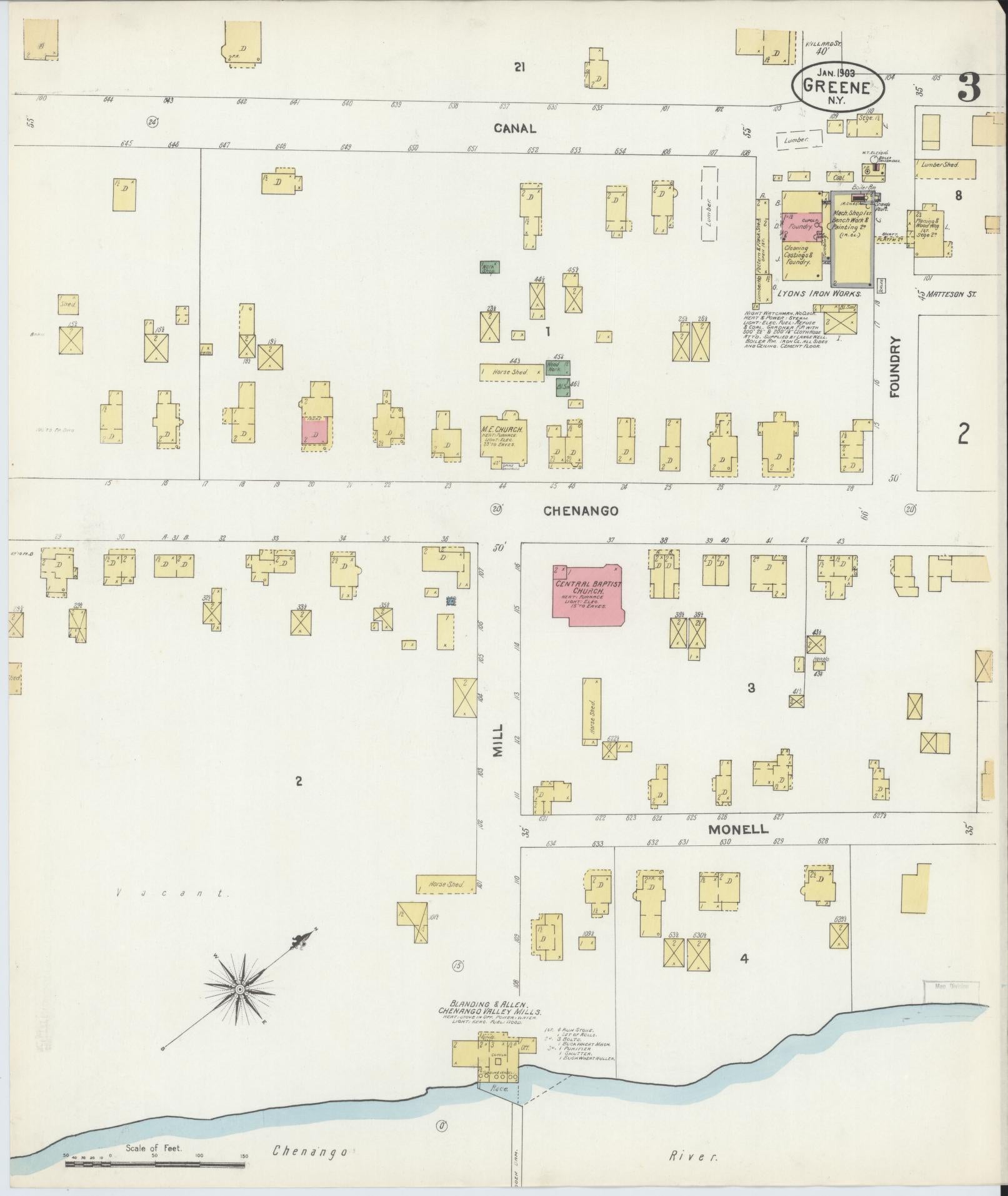 Sanborn Fire Insurance Map from Greene, Chenango County, New York (1903), Sheet #0003 - Complete Map Set gallery image, historic Sanborn map, vintage wall art, New York New York