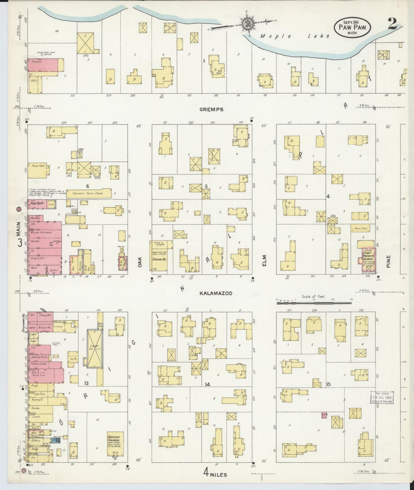 Sanborn Fire Insurance Map from Paw Paw, Van Buren County, Michigan (1911), Sheet #0002 - Complete Map Set gallery image, historic Sanborn map, vintage wall art, Michigan Michigan