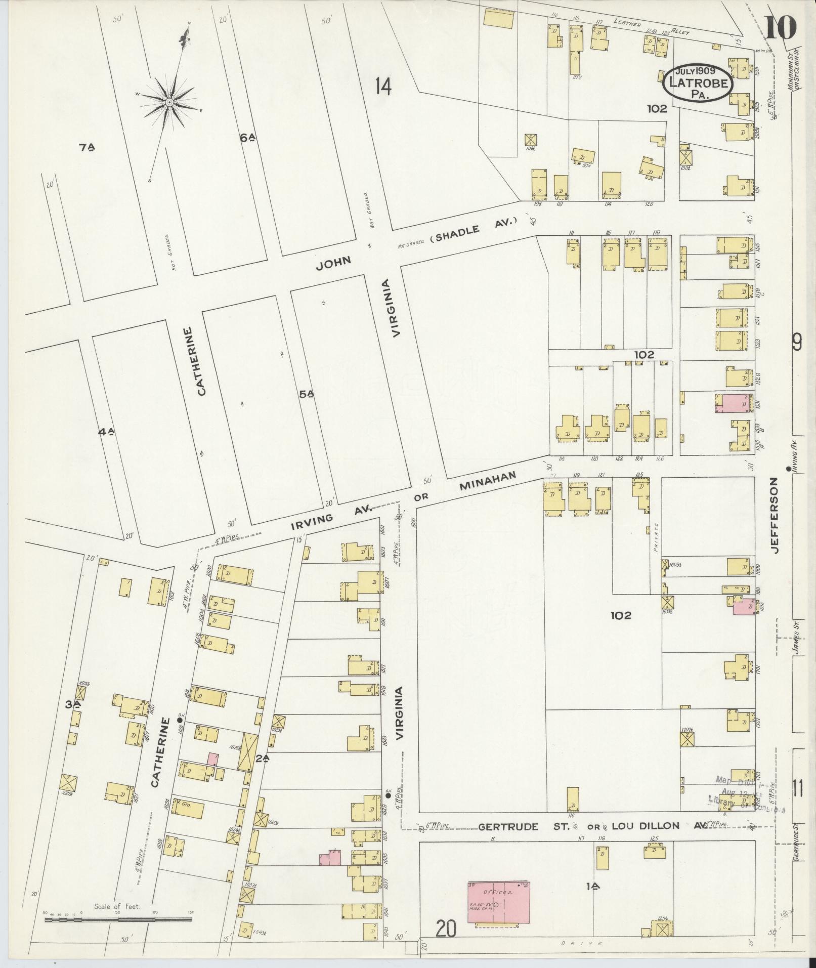 Sanborn Fire Insurance Map from Latrobe, Westmoreland County, Pennsylvania (1909), Sheet #0010 - Historic Sanborn Fire Insurance Map Print, vintage old map wall art, antique decor, genealogy gift, Pennsylvania Pennsylvania map