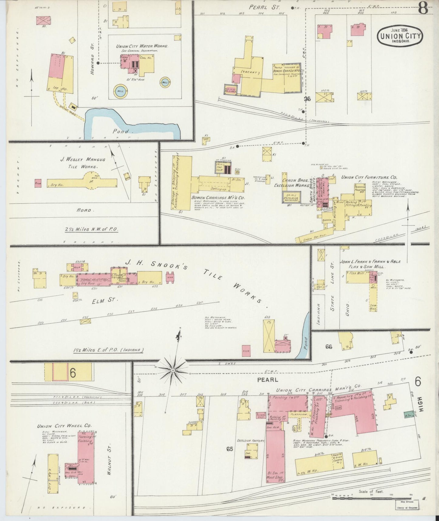 Sanborn Fire Insurance Map from Union City, Randolph County, Indiana (1896), Sheet #0008 - Complete Map Set gallery image, historic Sanborn map, vintage wall art, Indiana Indiana