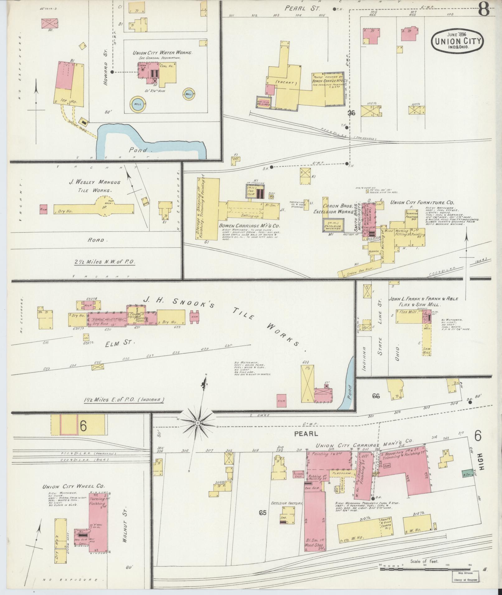 Sanborn Fire Insurance Map from Union City, Randolph County, Indiana (1896), Sheet #0008 - Complete Map Set gallery image, historic Sanborn map, vintage wall art, Indiana Indiana