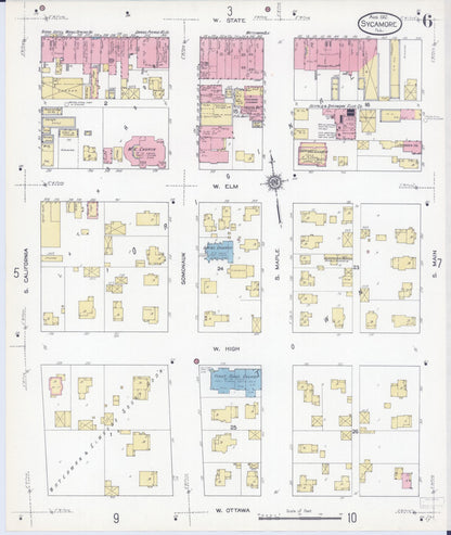 Sanborn Fire Insurance Map from Sycamore, De Kalb County, Illinois (1912), Sheet #0006 - Historic Sanborn Fire Insurance Map Print, vintage old map wall art, antique decor, genealogy gift, Illinois Illinois map