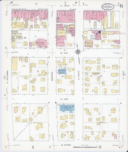Sanborn Fire Insurance Map from Sycamore, De Kalb County, Illinois (1912), Sheet #0006 - Historic Sanborn Fire Insurance Map Print, vintage old map wall art, antique decor, genealogy gift, Illinois Illinois map