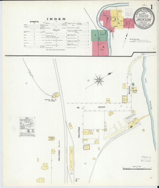 Sanborn Fire Insurance Map from Jackson, Breathitt County, Kentucky (1908), Sheet #0001 - Complete Map Set gallery image, historic Sanborn map, vintage wall art, Kentucky Kentucky