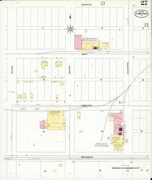 Sanborn Fire Insurance Map from Fort Madison, Lee County, Iowa (1907), Sheet #0027 - Historic Sanborn Fire Insurance Map Print, vintage old map wall art