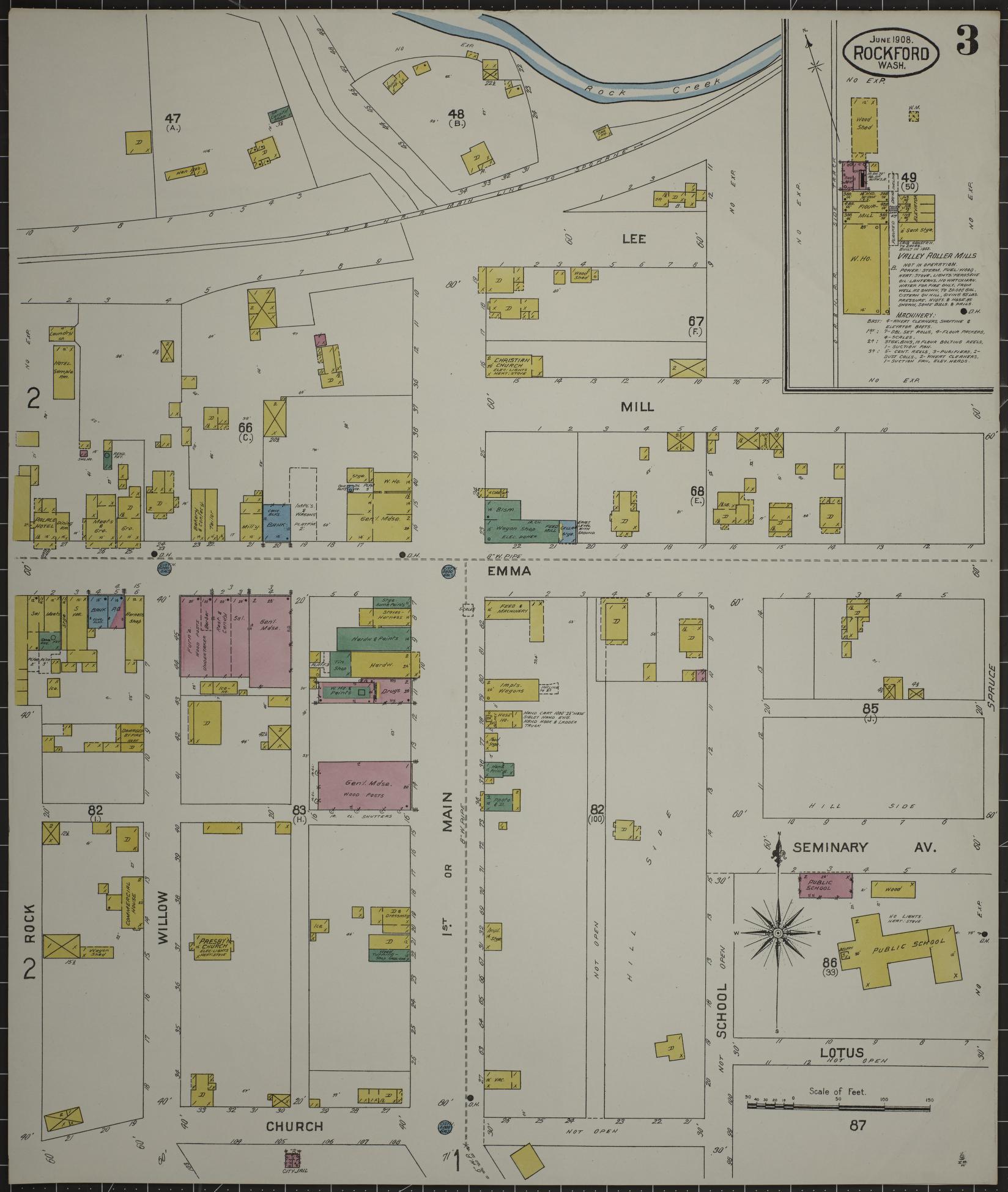 Sanborn Fire Insurance Map from Rockford, Spokane County, Washington (1908), Sheet #0003 - Historic Sanborn Fire Insurance Map Print, vintage old map wall art, antique decor, genealogy gift, Washington Washington map