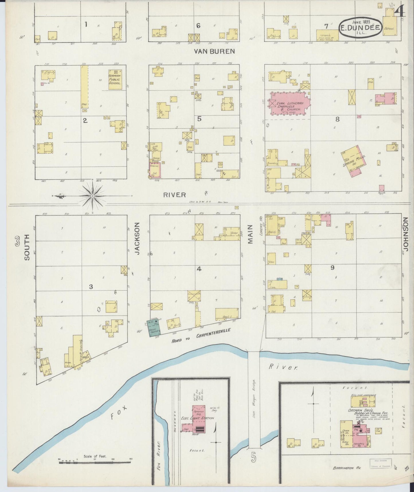 Sanborn Fire Insurance Map from Dundee, Kane County, Illinois (1893), Sheet #0004 - Complete Map Set gallery image, historic Sanborn map, vintage wall art, Illinois Illinois