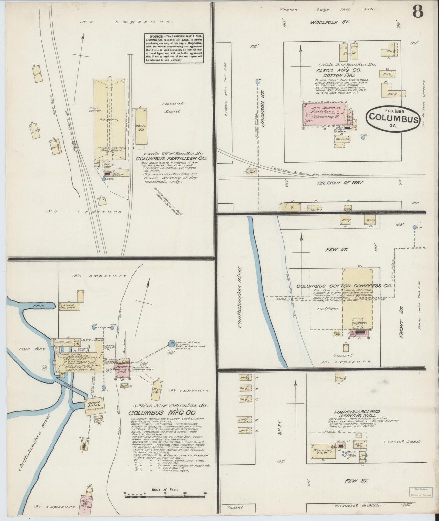 Sanborn Fire Insurance Map from Columbus, Muscogee County, Georgia (1885), Sheet #0008 - Complete Map Set gallery image, historic Sanborn map, vintage wall art, Georgia Georgia