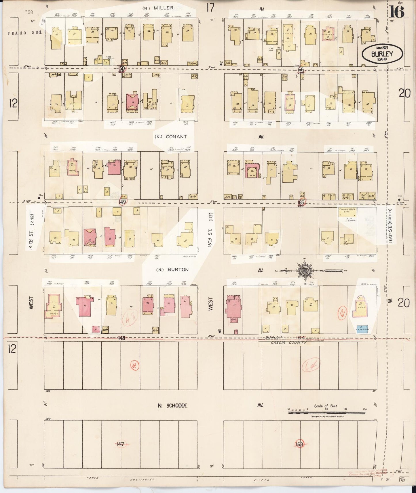 Sanborn Fire Insurance Map from Burley, Cassia County, Idaho (1949), Sheet #0016 - Complete Map Set gallery image, historic Sanborn map, vintage wall art, Idaho Idaho