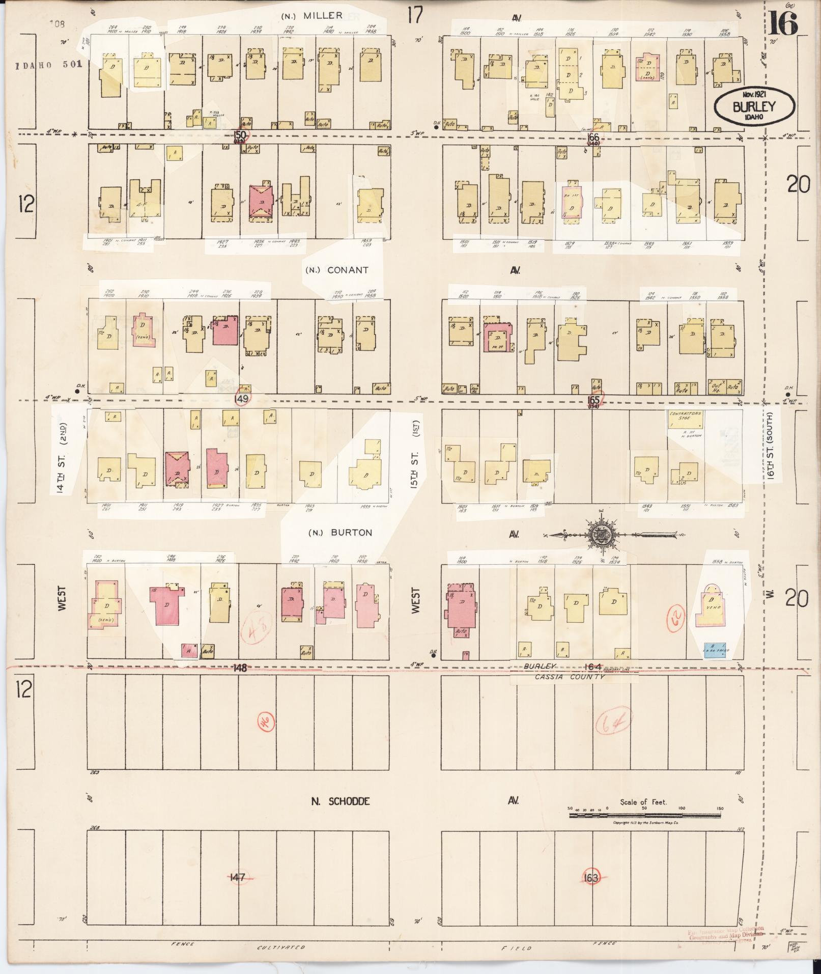 Sanborn Fire Insurance Map from Burley, Cassia County, Idaho (1949), Sheet #0016 - Complete Map Set gallery image, historic Sanborn map, vintage wall art, Idaho Idaho