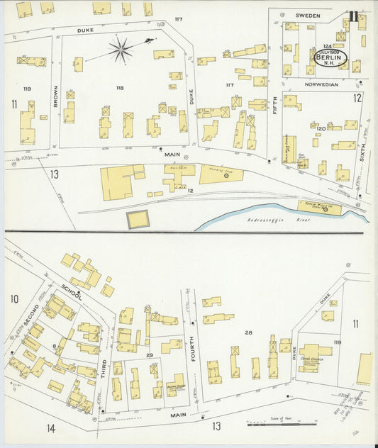 Sanborn Fire Insurance Map from Berlin, Coos County, New Hampshire (1909), Sheet #0011 - Historic Sanborn Fire Insurance Map Print, vintage old map wall art, antique decor, genealogy gift, New Hampshire New Hampshire map