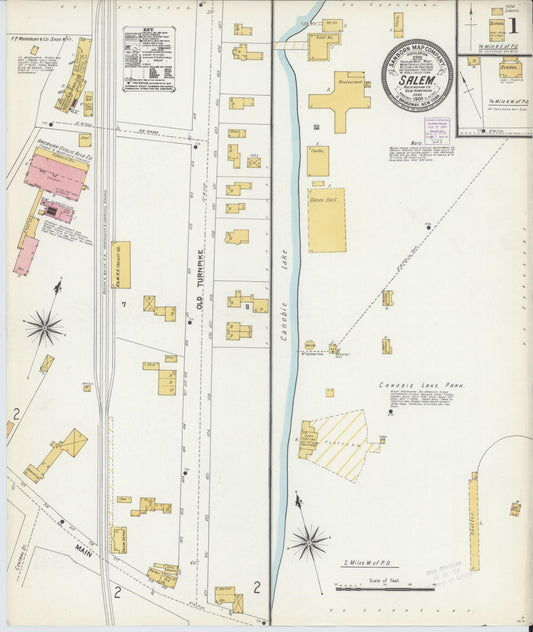 Sanborn Fire Insurance Map from Salem, Rockingham County, New Hampshire (1904), Sheet #0001 - Historic Sanborn Fire Insurance Map Print, vintage old map wall art, antique decor, genealogy gift, New Hampshire New Hampshire map