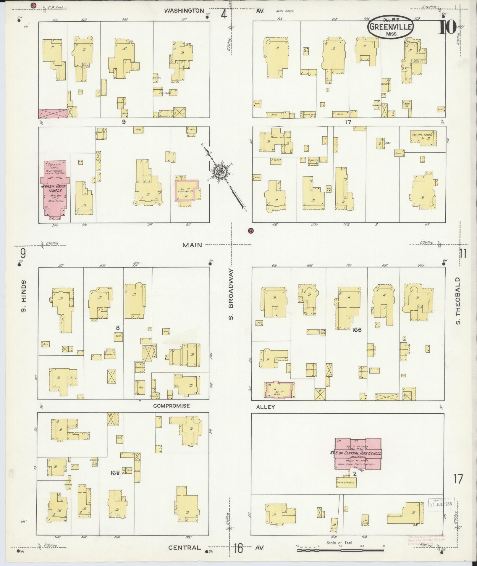 Sanborn Fire Insurance Map from Greenville, Washington County, Mississippi (1915), Sheet #0010 - Complete Map Set gallery image, historic Sanborn map, vintage wall art, Mississippi Mississippi