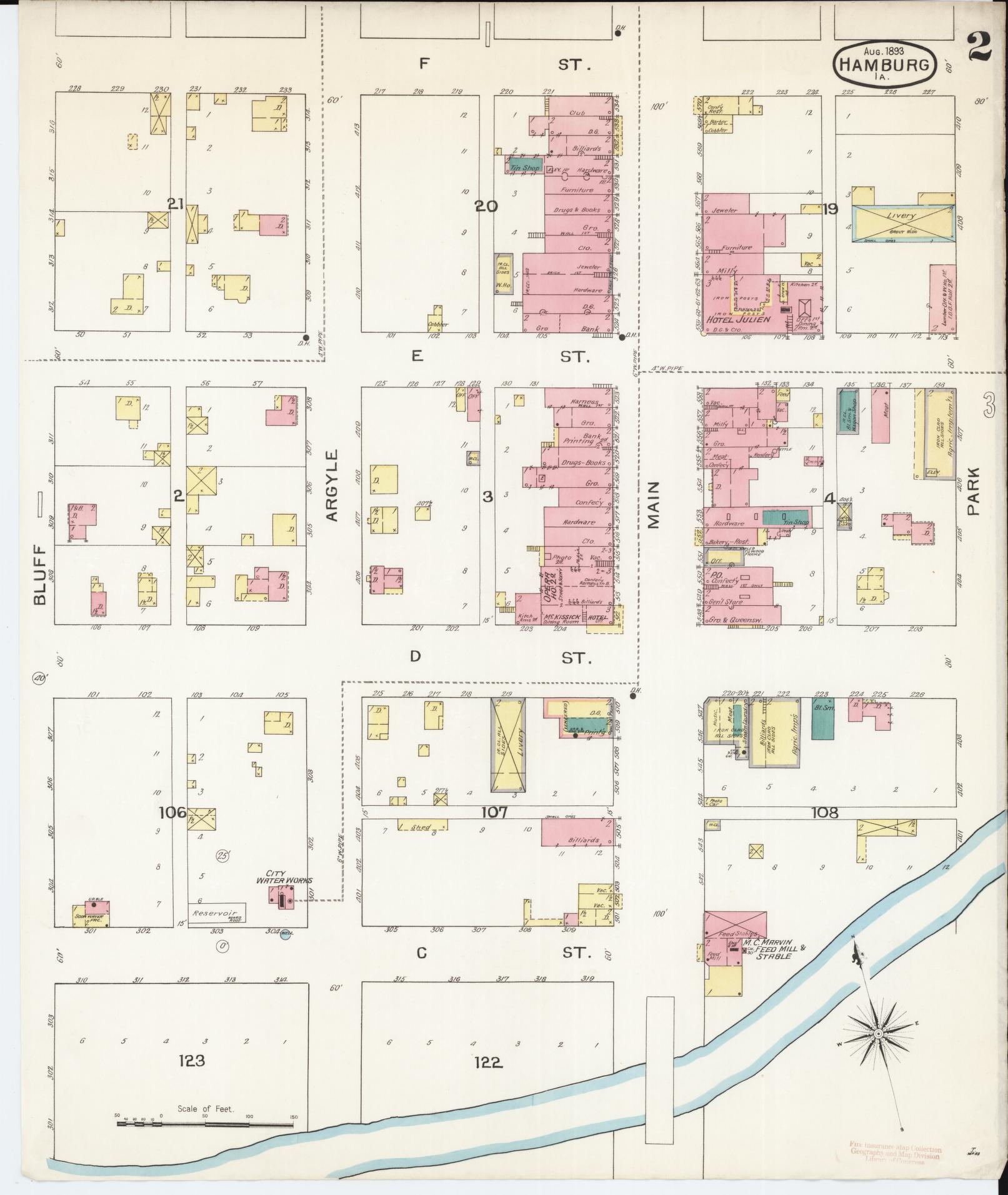 Sanborn Fire Insurance Map from Hamburg, Fremont County, Iowa (1893), Sheet #0002 - Historic Sanborn Fire Insurance Map Print