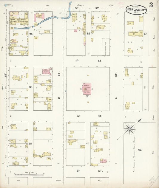 Sanborn Fire Insurance Map from Deer Lodge, Powell County, Montana (1890), Sheet #0003 - Historic Sanborn Fire Insurance Map Print, vintage old map wall art, antique decor, genealogy gift, Montana Montana map