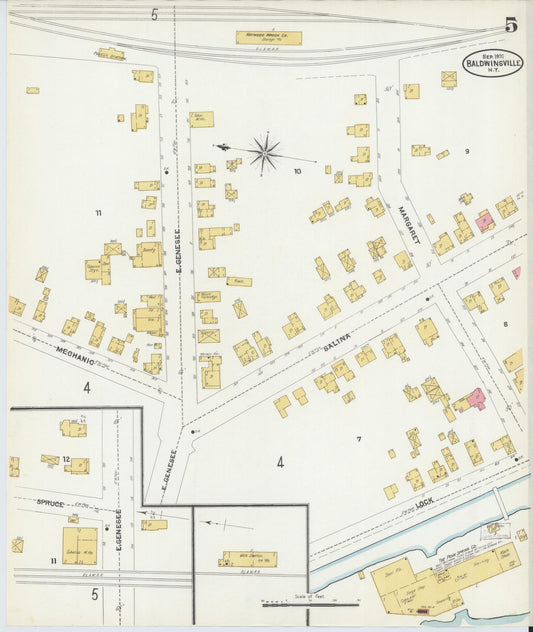 Sanborn Fire Insurance Map from Baldwinsville, Onondaga County, New York (1906), Sheet #0005 - Historic Sanborn Fire Insurance Map Print, vintage old map wall art, antique decor, genealogy gift, New York New York map
