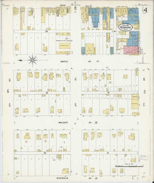 Sanborn Fire Insurance Map from Newkirk, Kay County, Oklahoma (1907), Sheet #0004 - Historic Sanborn Fire Insurance Map Print, vintage old map wall art, antique decor, genealogy gift, Oklahoma Oklahoma map