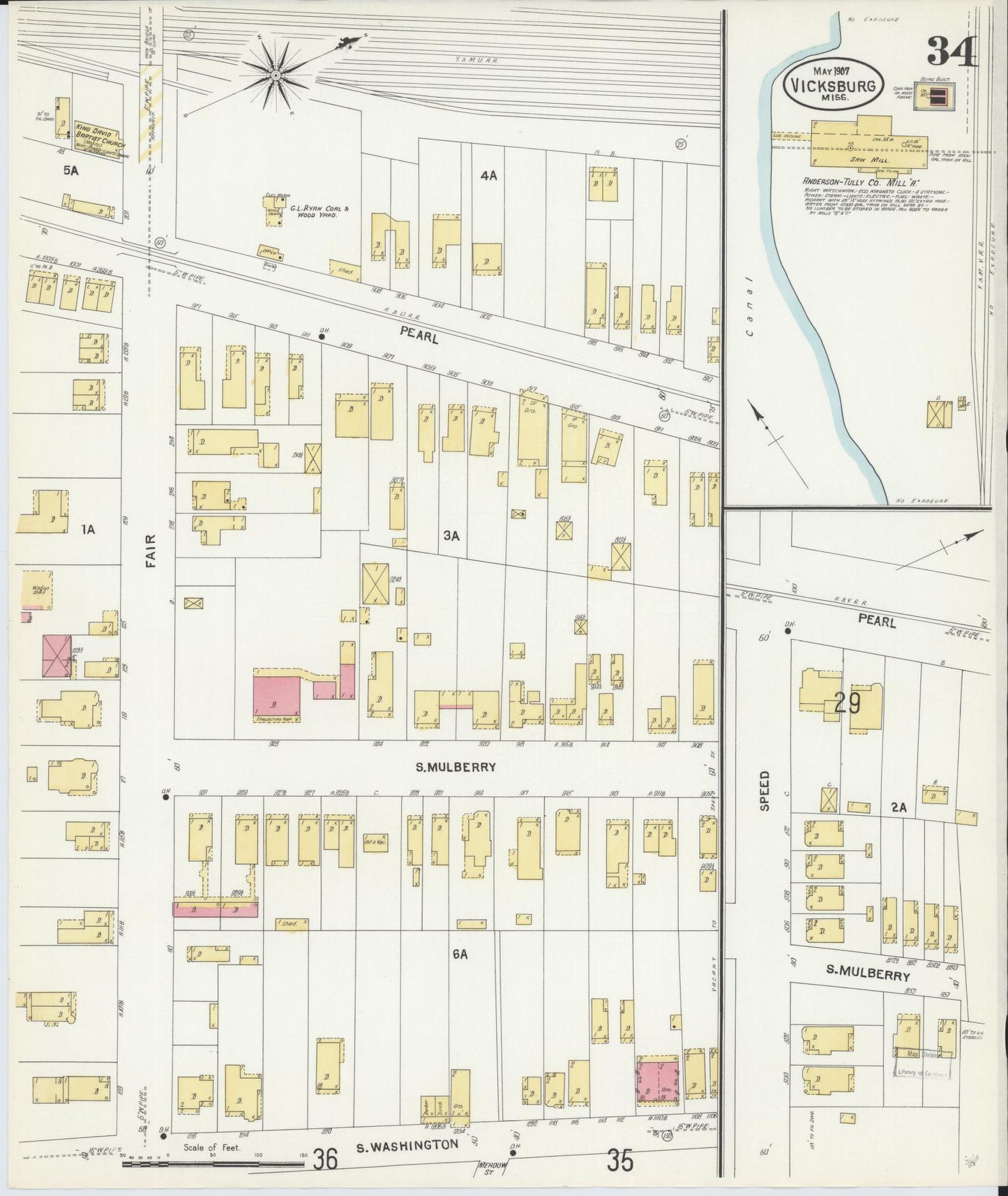 Sanborn Fire Insurance Map from Vicksburg, Warren County, Mississippi (1907), Sheet #0034 - Complete Map Set gallery image, historic Sanborn map, vintage wall art, Mississippi Mississippi