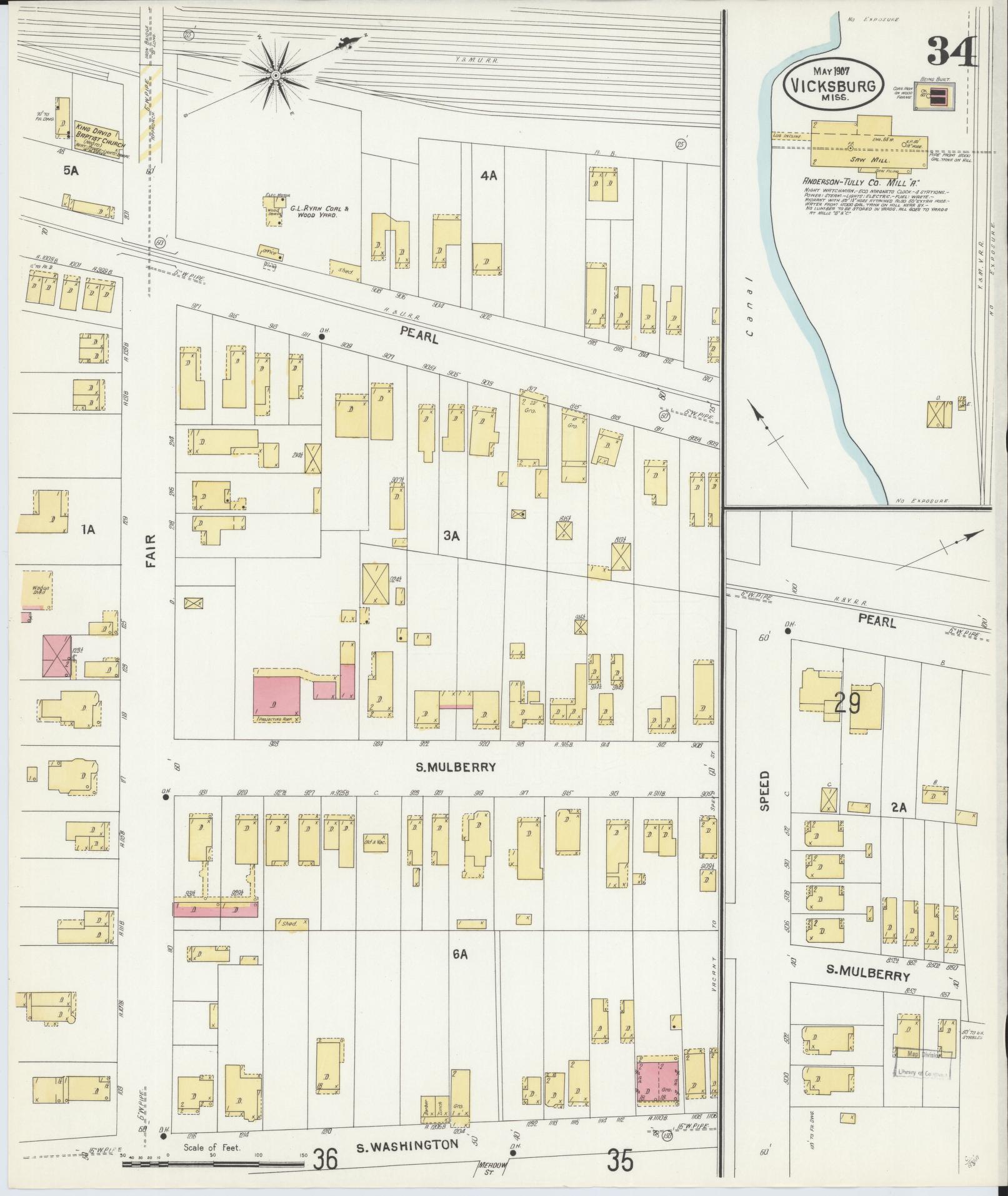 Sanborn Fire Insurance Map from Vicksburg, Warren County, Mississippi (1907), Sheet #0034 - Complete Map Set gallery image, historic Sanborn map, vintage wall art, Mississippi Mississippi