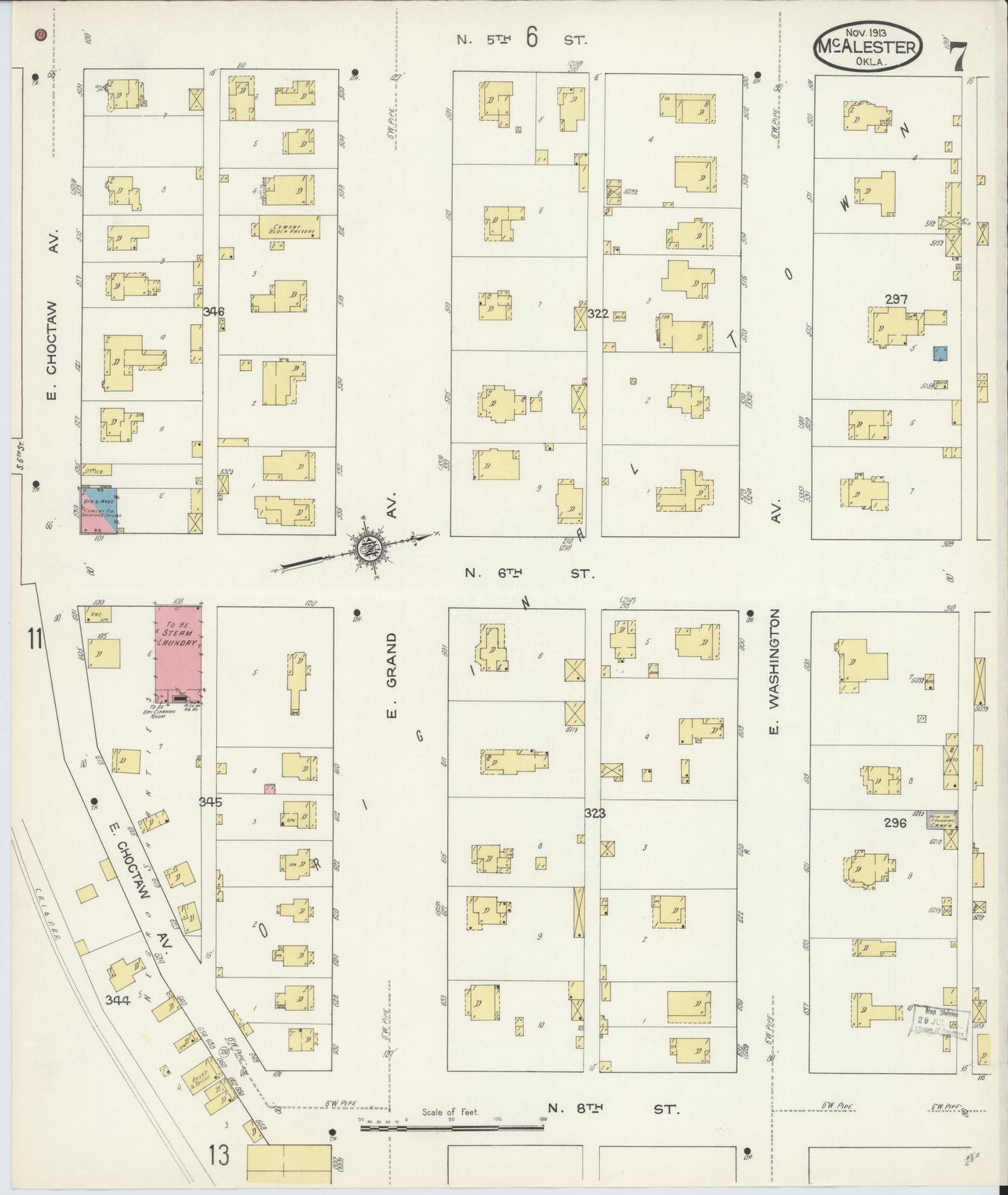 Sanborn Fire Insurance Map from McAlester, Pittsburg County, Oklahoma (1913), Sheet #0007 - Complete Map Set gallery image, historic Sanborn map, vintage wall art, Oklahoma Oklahoma