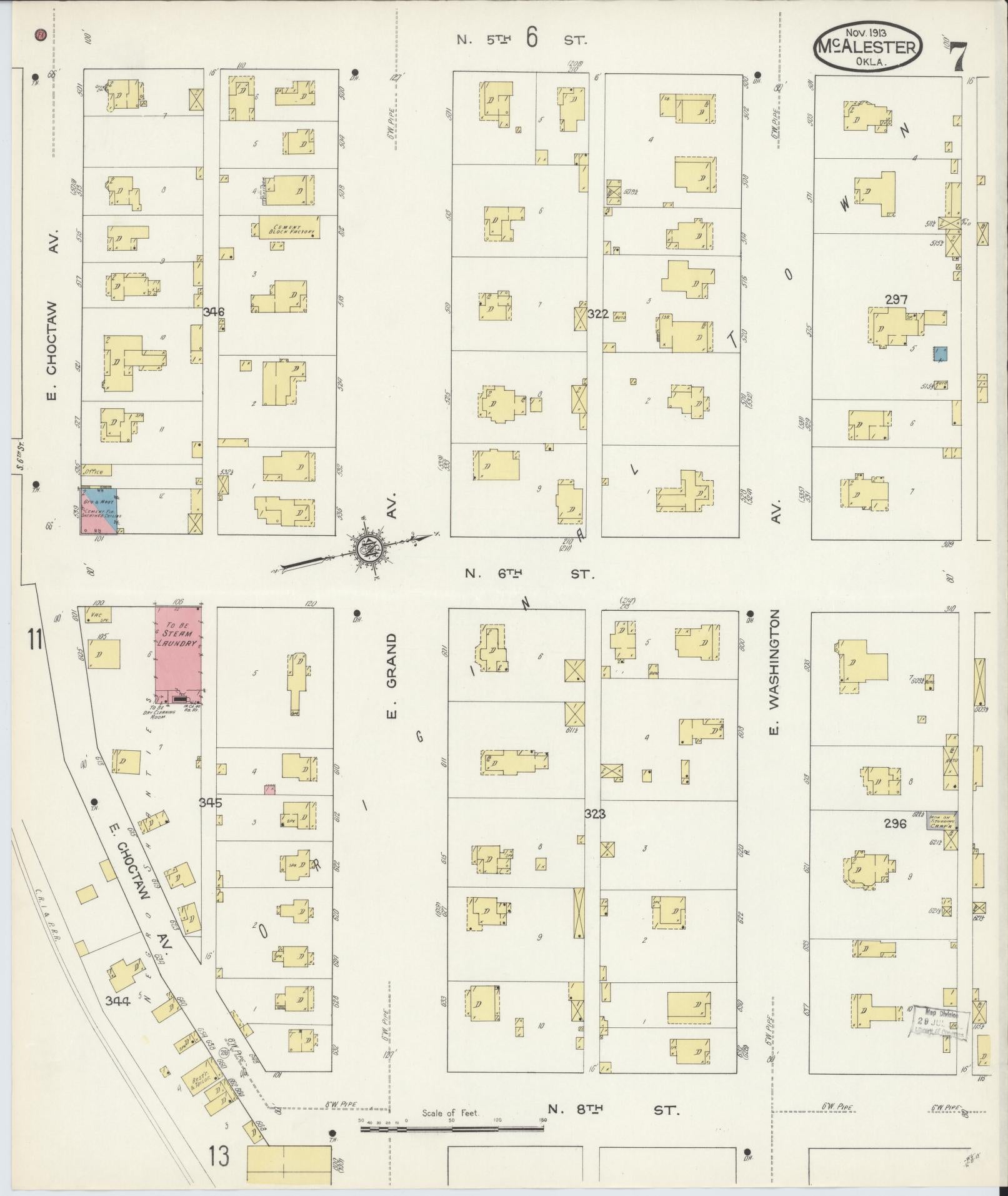 Sanborn Fire Insurance Map from McAlester, Pittsburg County, Oklahoma (1913), Sheet #0007 - Complete Map Set gallery image, historic Sanborn map, vintage wall art, Oklahoma Oklahoma