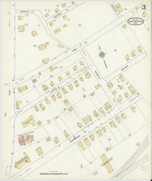 Sanborn Fire Insurance Map from East Hartford, Hartford County, Connecticut (1913), Sheet #0003 - Historic Sanborn Fire Insurance Map Print, vintage old map wall art, antique decor, genealogy gift, Connecticut Connecticut map