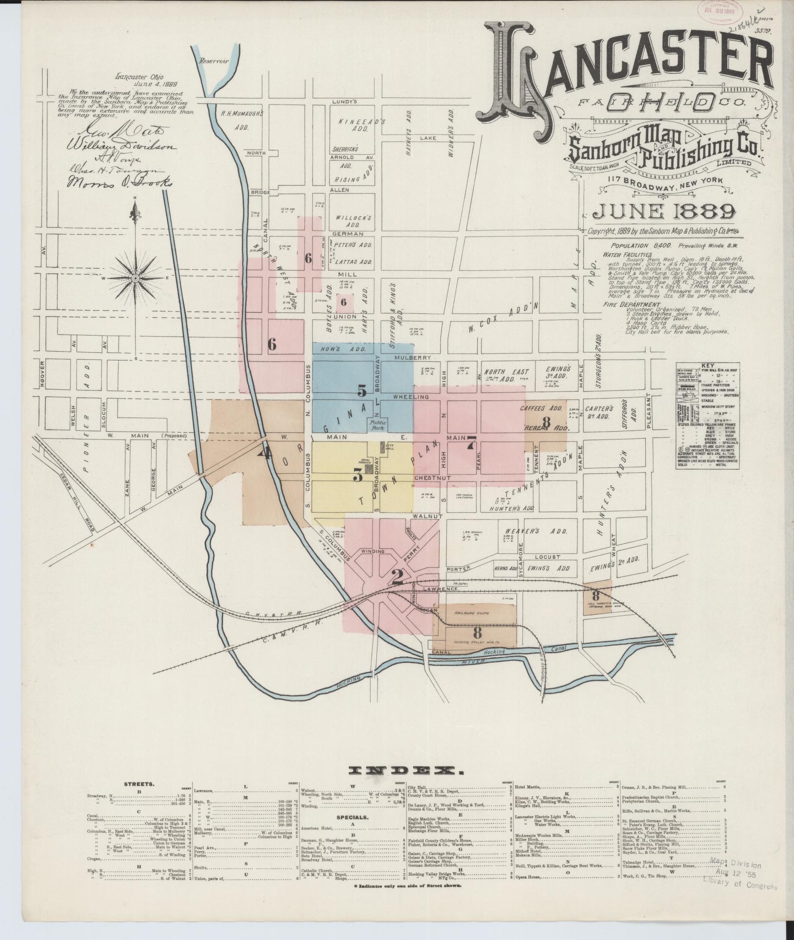 Sanborn Fire Insurance Map from Lancaster, Fairfield County, Ohio (1889), Sheet #0001 - Historic Sanborn Fire Insurance Map Print, vintage old map wall art, antique decor, genealogy gift, Ohio Ohio map