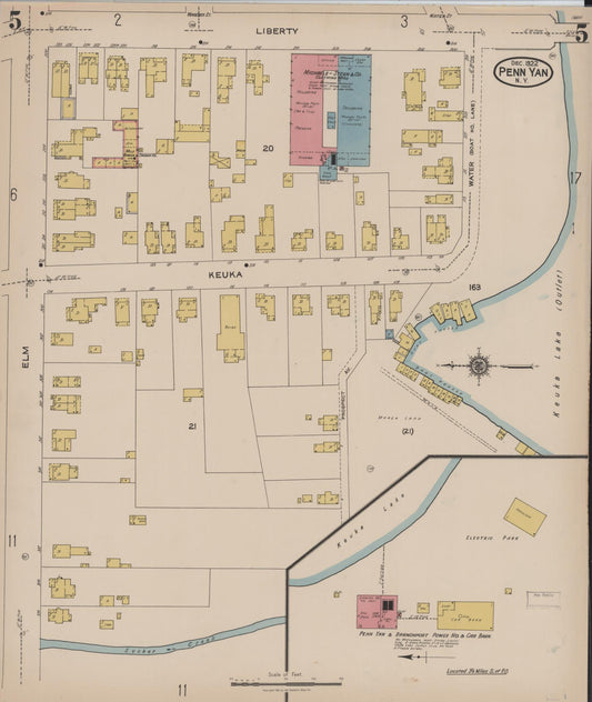 Sanborn Fire Insurance Map from Penn Yan, Yates County, New York (1922), Sheet #0005 - Historic Sanborn Fire Insurance Map Print, vintage old map wall art, antique decor, genealogy gift, New York New York map