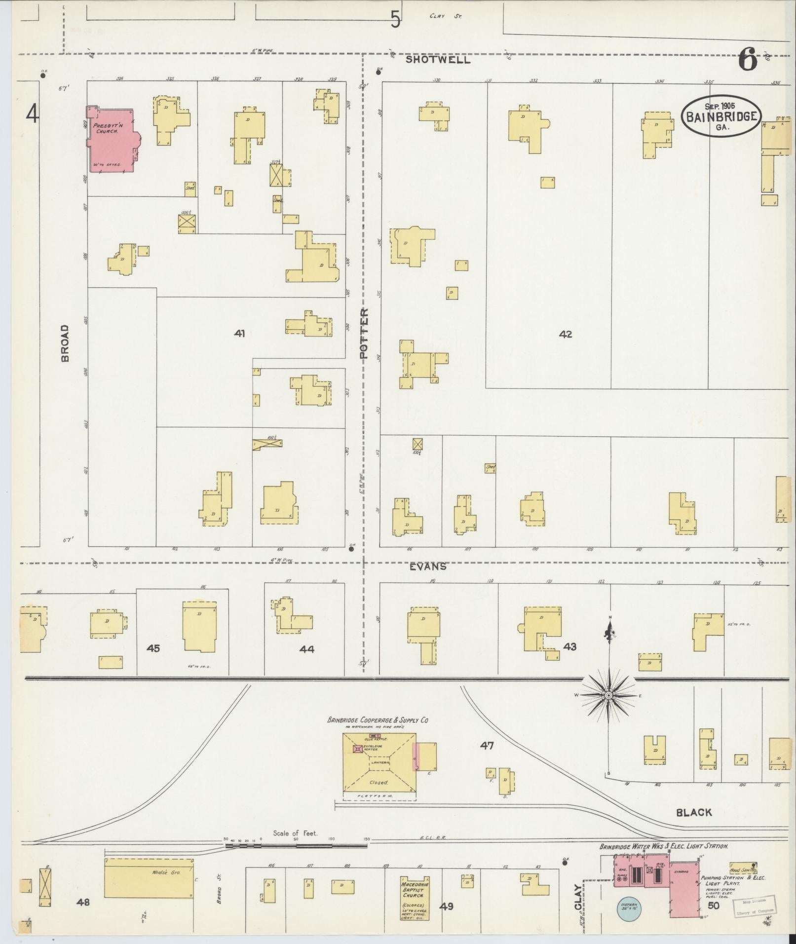 Sanborn Fire Insurance Map from Bainbridge, Decatur County, Georgia (1905), Sheet #0006 - Historic Sanborn Fire Insurance Map Print, vintage old map wall art, antique decor, genealogy gift, Georgia Georgia map