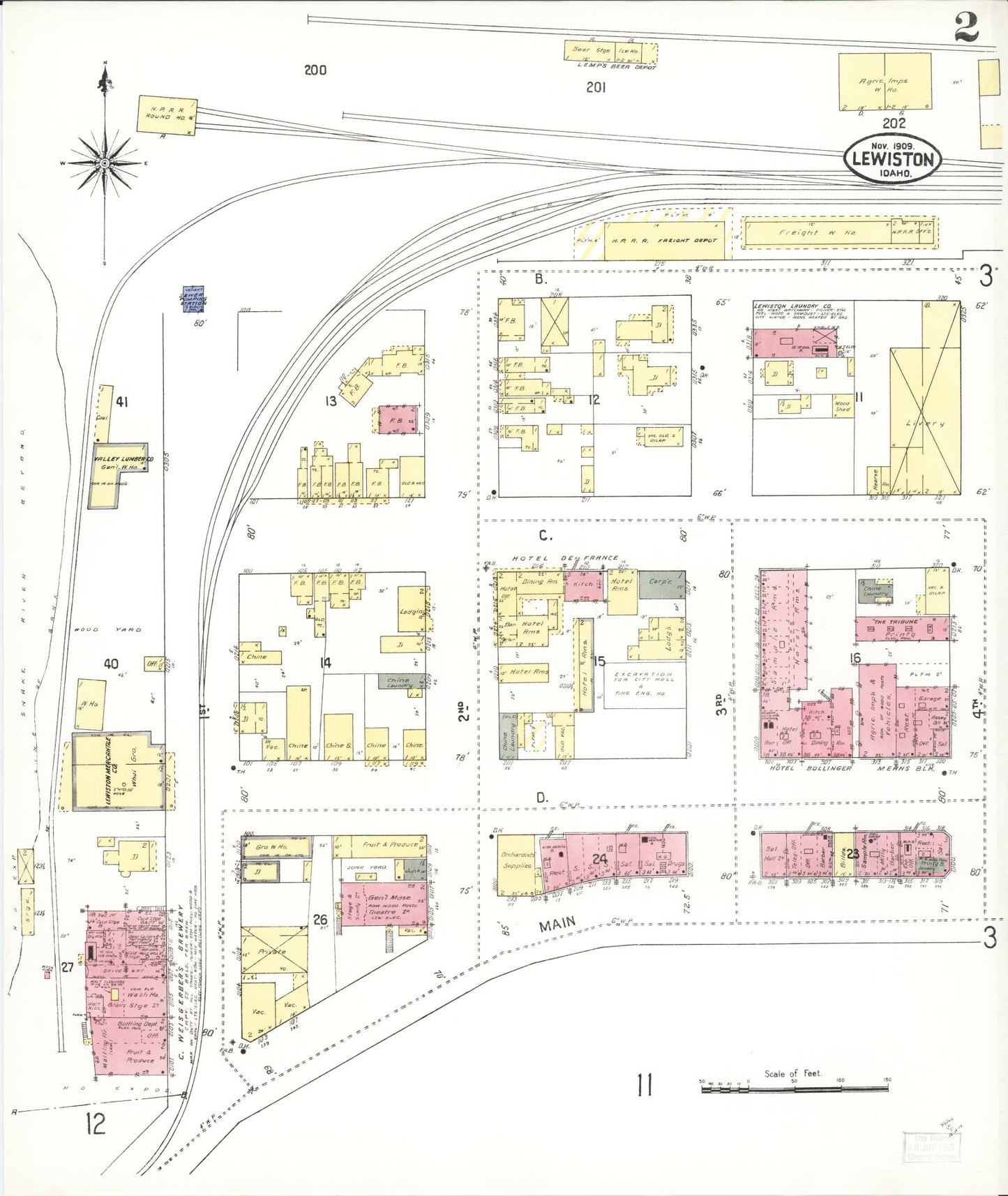 Sanborn Fire Insurance Map from Lewiston, Nez Perce County, Idaho (1909), Sheet #0002 - Complete Map Set gallery image, historic Sanborn map, vintage wall art, Idaho Idaho