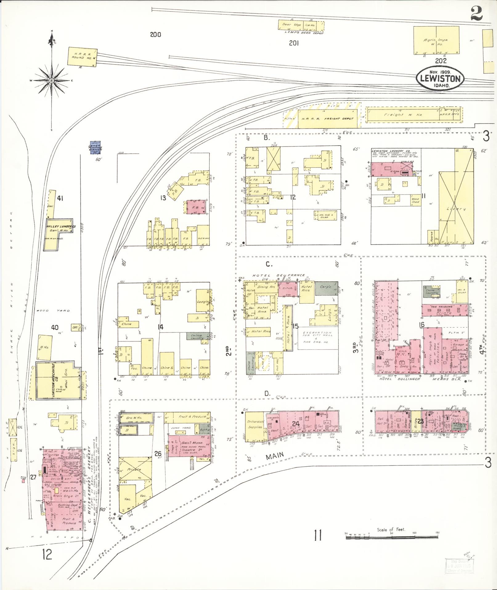 Sanborn Fire Insurance Map from Lewiston, Nez Perce County, Idaho (1909), Sheet #0002 - Complete Map Set gallery image, historic Sanborn map, vintage wall art, Idaho Idaho