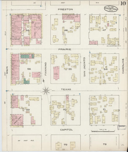Sanborn Fire Insurance Map from Houston, Harris County, Texas (1885), Sheet #0010 - Complete Map Set gallery image, historic Sanborn map, vintage wall art, Texas Texas