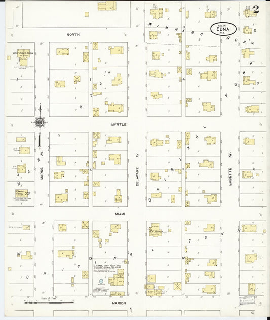 Sanborn Fire Insurance Map from Edna, Labette County, Kansas (1911), Sheet #0002 - Historic Sanborn Fire Insurance Map Print, vintage old map wall art, antique decor, genealogy gift, Kansas Kansas map