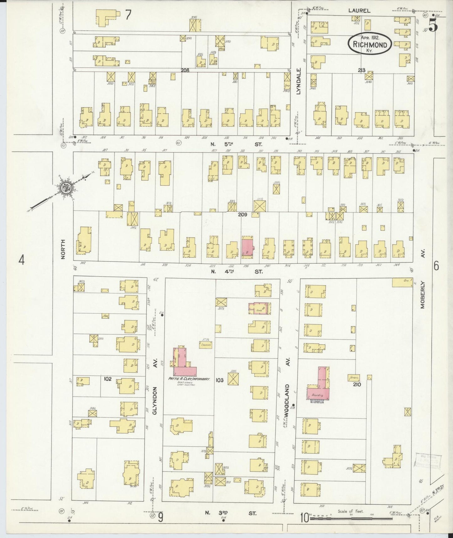 Sanborn Fire Insurance Map from Richmond, Madison County, Kentucky (1912), Sheet #0005 - Complete Map Set gallery image, historic Sanborn map, vintage wall art, Kentucky Kentucky