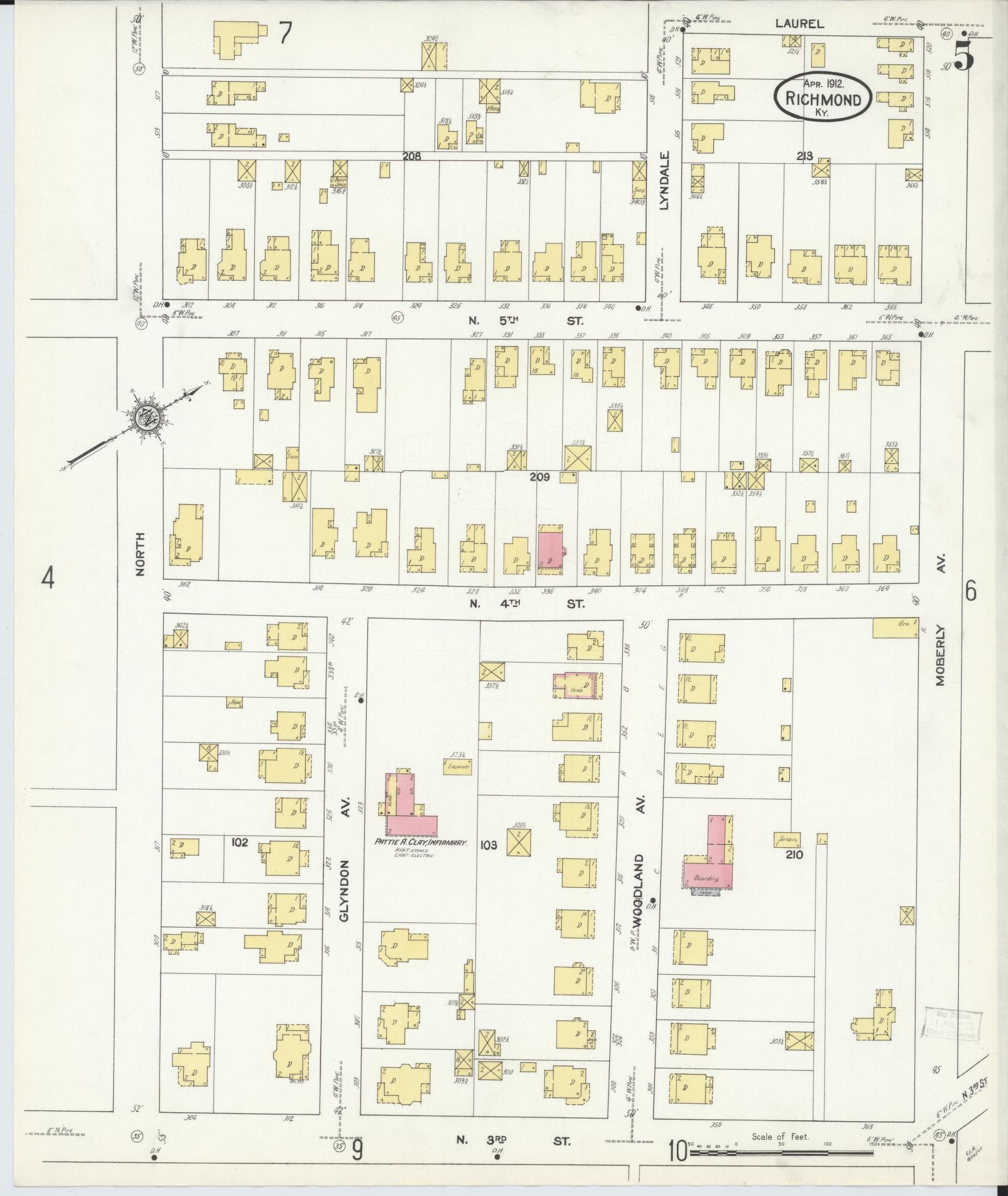 Sanborn Fire Insurance Map from Richmond, Madison County, Kentucky (1912), Sheet #0005 - Complete Map Set gallery image, historic Sanborn map, vintage wall art, Kentucky Kentucky