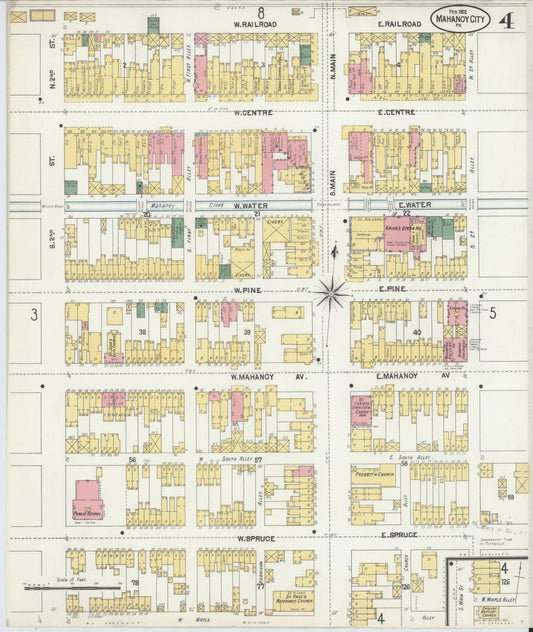 Sanborn Fire Insurance Map from Mahanoy City, Schuylkill County, Pennsylvania (1902), Sheet #0004 - Historic Sanborn Fire Insurance Map Print, vintage old map wall art, antique decor, genealogy gift, Pennsylvania Pennsylvania map
