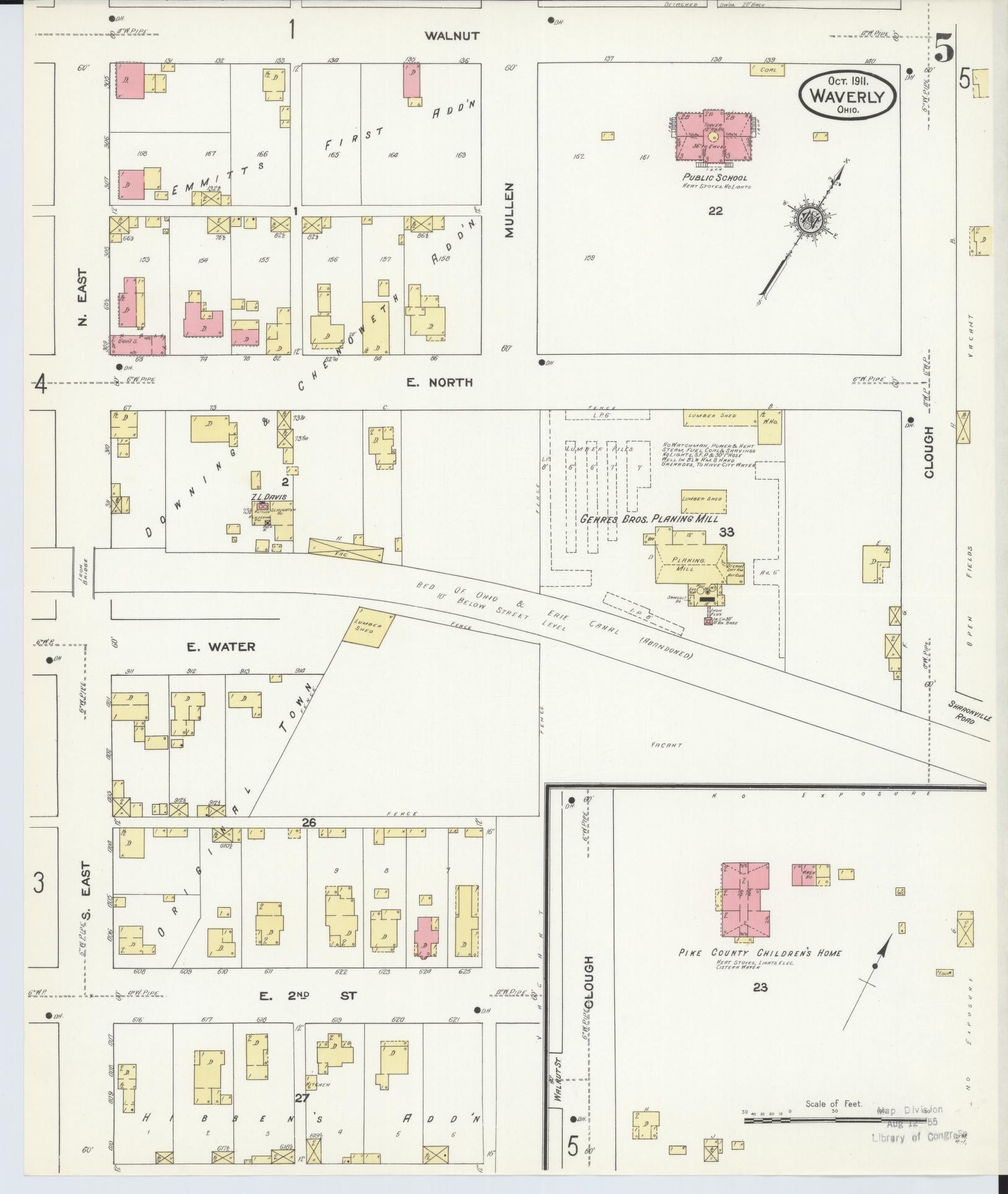 Sanborn Fire Insurance Map from Waverly, Pike County, Ohio (1911), Sheet #0005 - Historic Sanborn Fire Insurance Map Print, vintage old map wall art, antique decor, genealogy gift, Ohio Ohio map