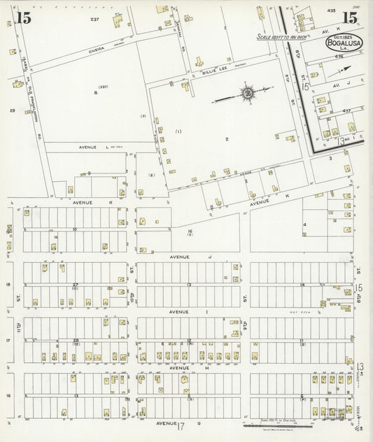 Sanborn Fire Insurance Map from Bogalusa, Washington Parish, Louisiana (1925), Sheet #0015 - Historic Sanborn Fire Insurance Map Print, vintage old map wall art, antique decor, genealogy gift, Louisiana Louisiana map