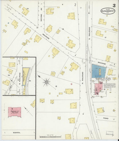 Sanborn Fire Insurance Map from Alexander City, Tallapoosa County, Alabama (1909), Sheet #0003 - Complete Map Set gallery image, historic Sanborn map, vintage wall art, Alabama Alabama