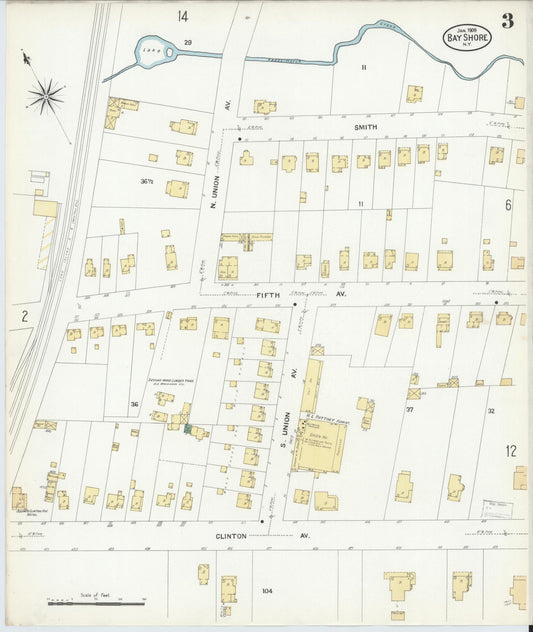 Sanborn Fire Insurance Map from Bay Shore, Suffolk County, New York (1909), Sheet #0003 - Historic Sanborn Fire Insurance Map Print, vintage old map wall art, antique decor, genealogy gift, New York New York map