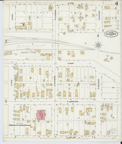 Sanborn Fire Insurance Map from Bessemer, Gogebic County, Michigan (1898), Sheet #0004 - Historic Sanborn Fire Insurance Map Print, vintage old map wall art, antique decor, genealogy gift, Michigan Michigan map
