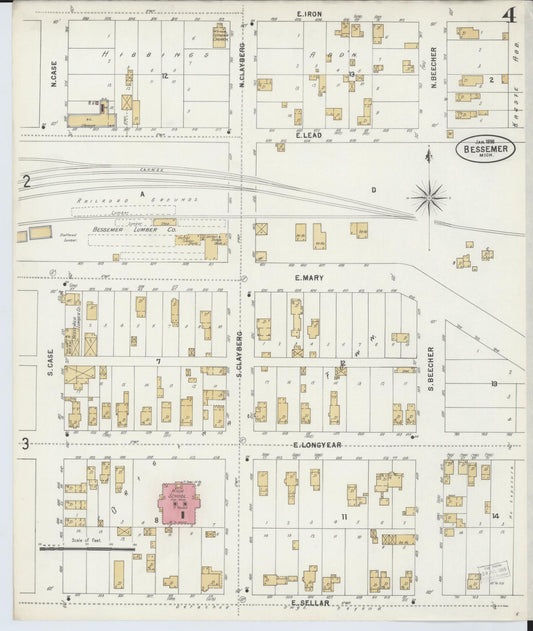 Sanborn Fire Insurance Map from Bessemer, Gogebic County, Michigan (1898), Sheet #0004 - Historic Sanborn Fire Insurance Map Print, vintage old map wall art, antique decor, genealogy gift, Michigan Michigan map