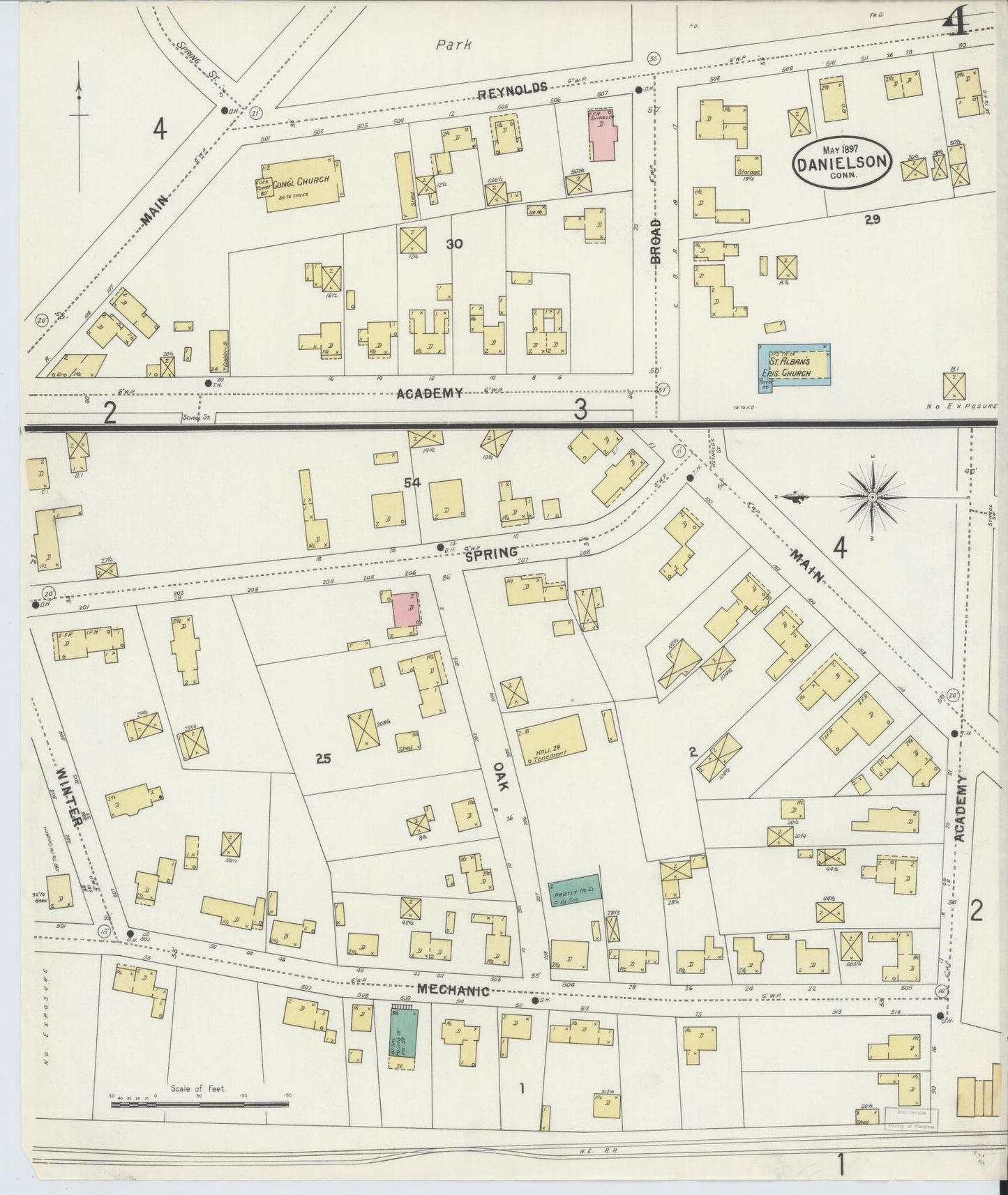 Sanborn Fire Insurance Map from Danielson, Windham County, Connecticut (1897), Sheet #0004 - Historic Sanborn Fire Insurance Map Print, vintage old map wall art, antique decor, genealogy gift, Connecticut Connecticut map