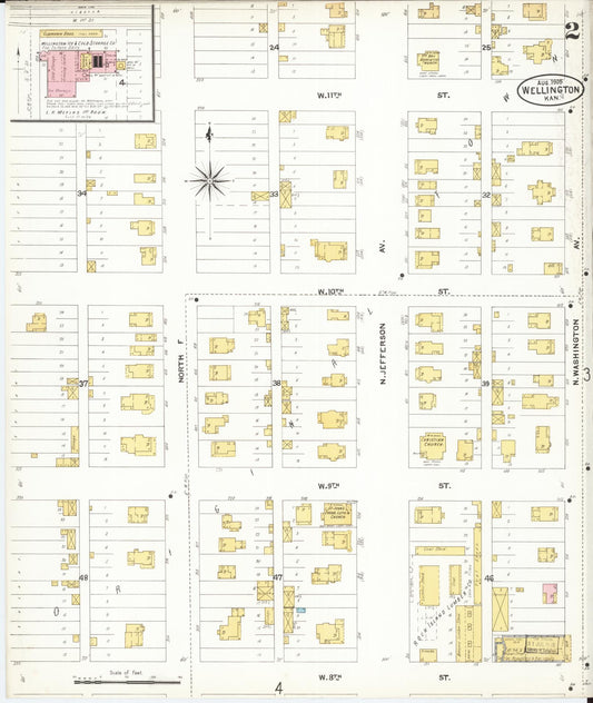 Sanborn Fire Insurance Map from Wellington, Sumner County, Kansas (1905), Sheet #0002 - Historic Sanborn Fire Insurance Map Print, vintage old map wall art, antique decor, genealogy gift, Kansas Kansas map