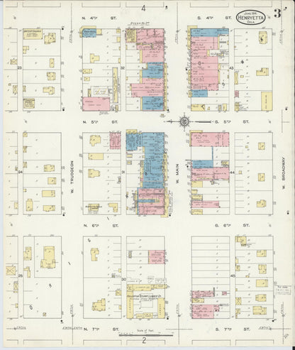 Sanborn Fire Insurance Map from Henryetta, Okmulgee County, Oklahoma (1914), Sheet #0003 - Complete Map Set gallery image, historic Sanborn map, vintage wall art, Oklahoma Oklahoma